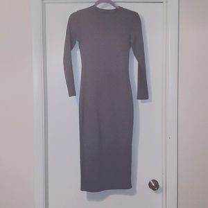 Grey fitted ribbed midi dress. Nastygal. Small